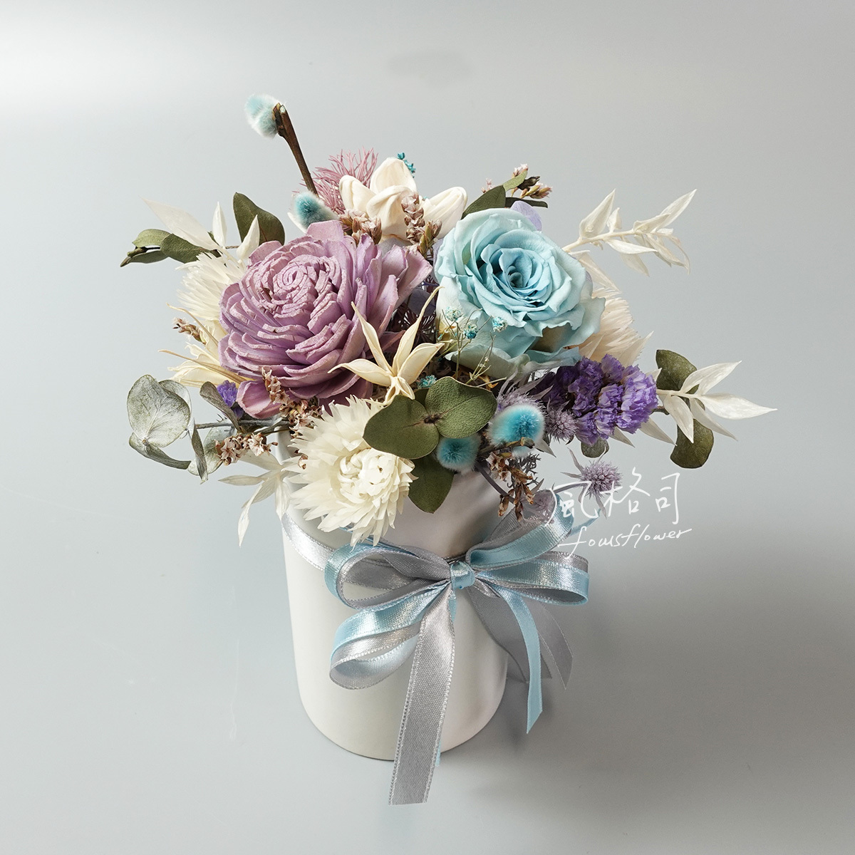 永生玫瑰星辰花藍紫色系桌上乾燥花禮dt0093 風格司花藝