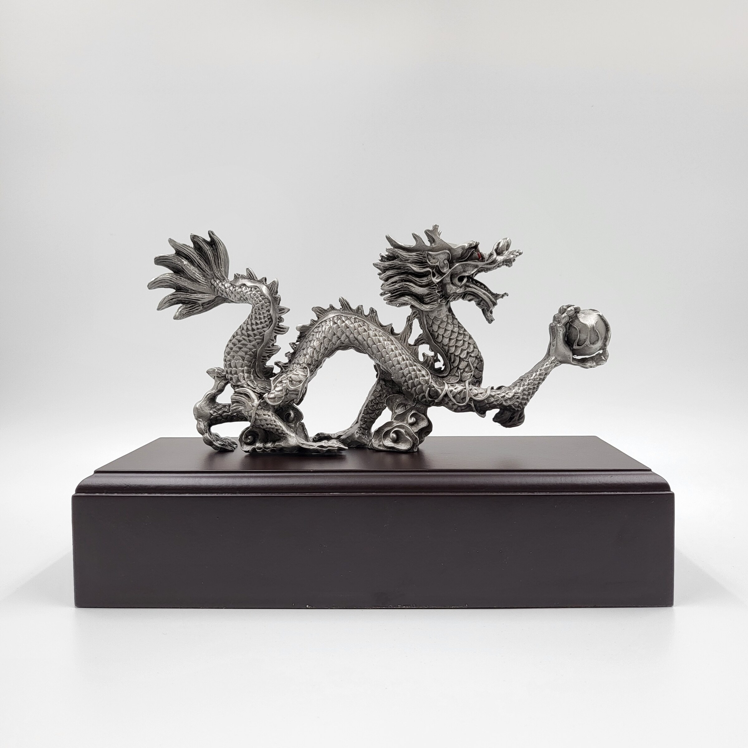 Premium Pewter Dragon Figurine Year 2024 with Wood Base 7