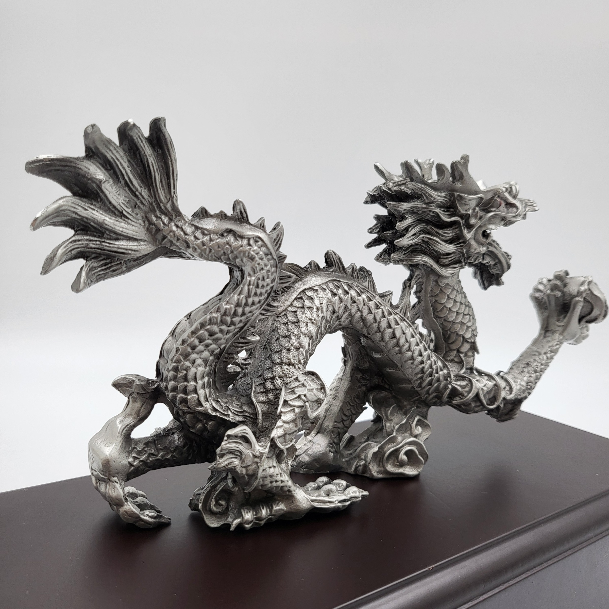 Premium Pewter Dragon Figurine Year 2024 with Wood Base 6