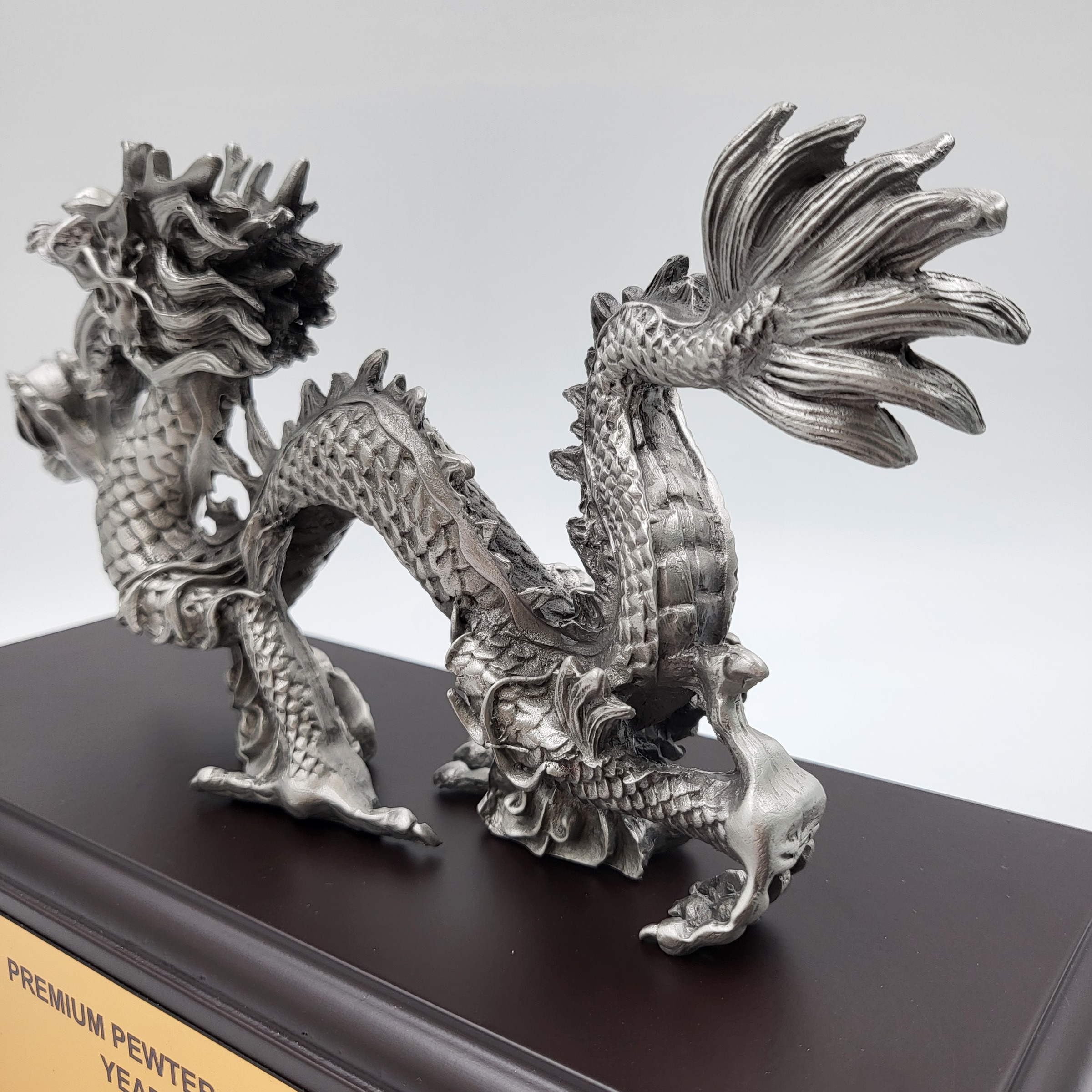 Premium Pewter Dragon Figurine Year 2024 with Wood Base 5