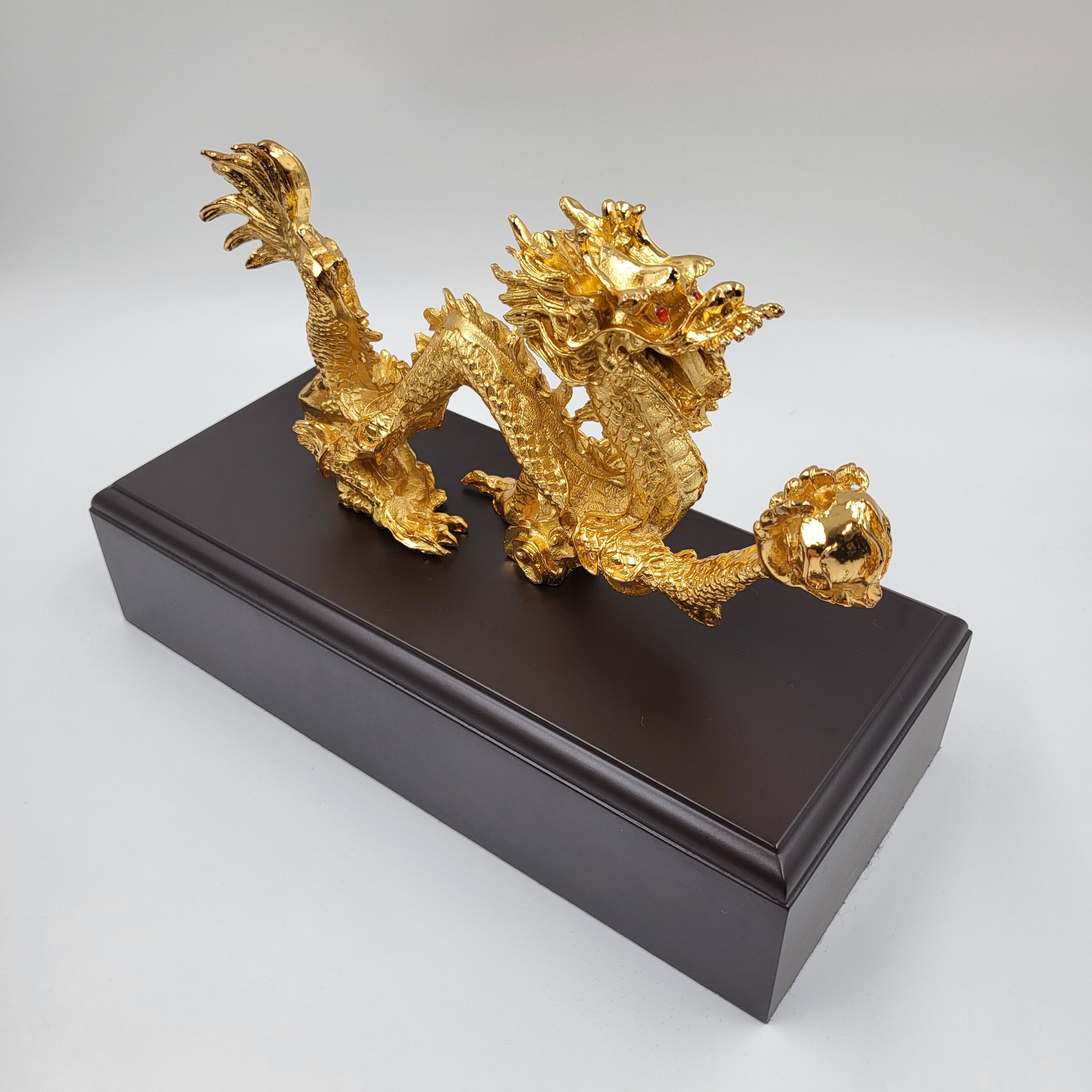 Premium Gold Plated Pewter Dragon Figurine with Wood Base 3