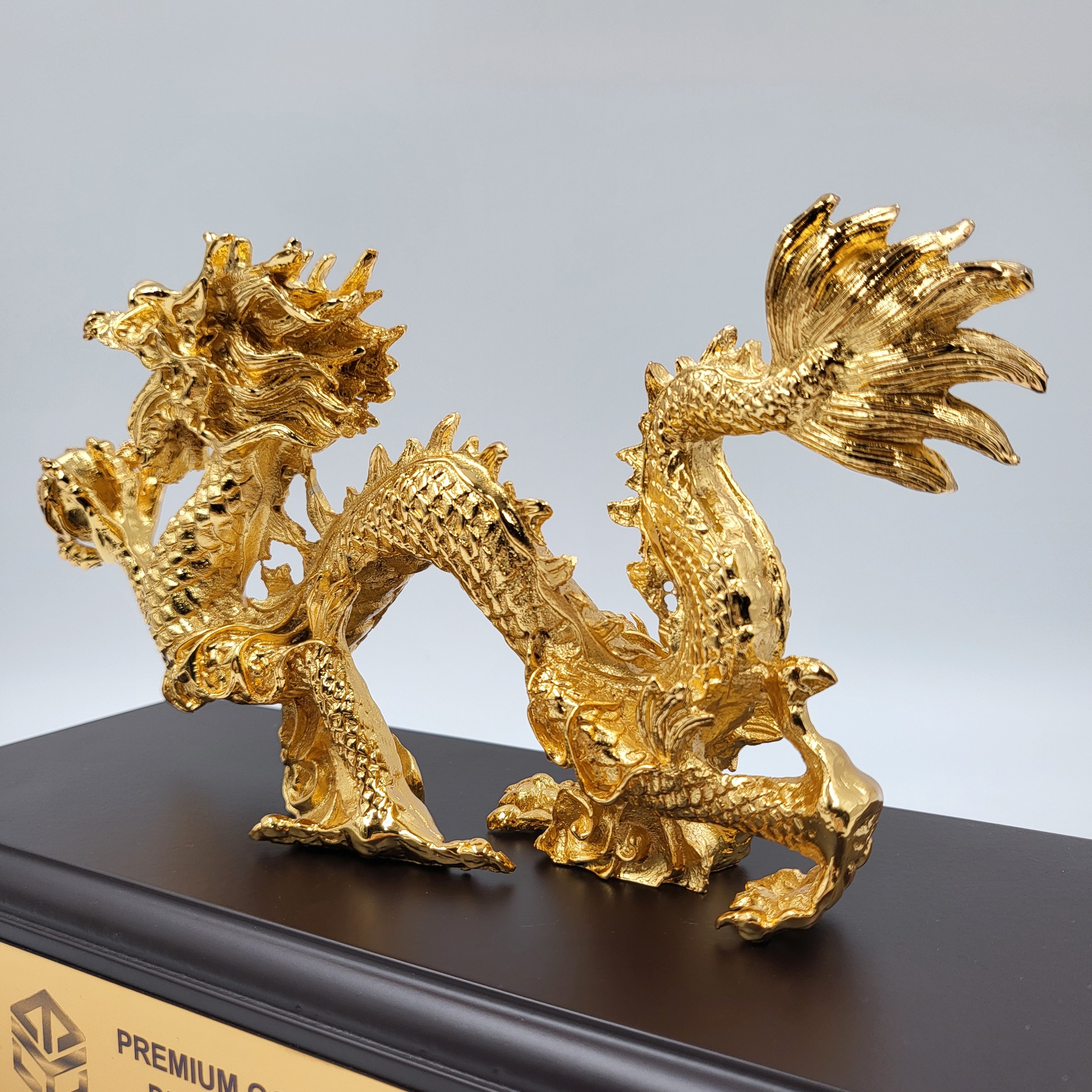 Premium Gold Plated Pewter Dragon Figurine with Wood Base 5