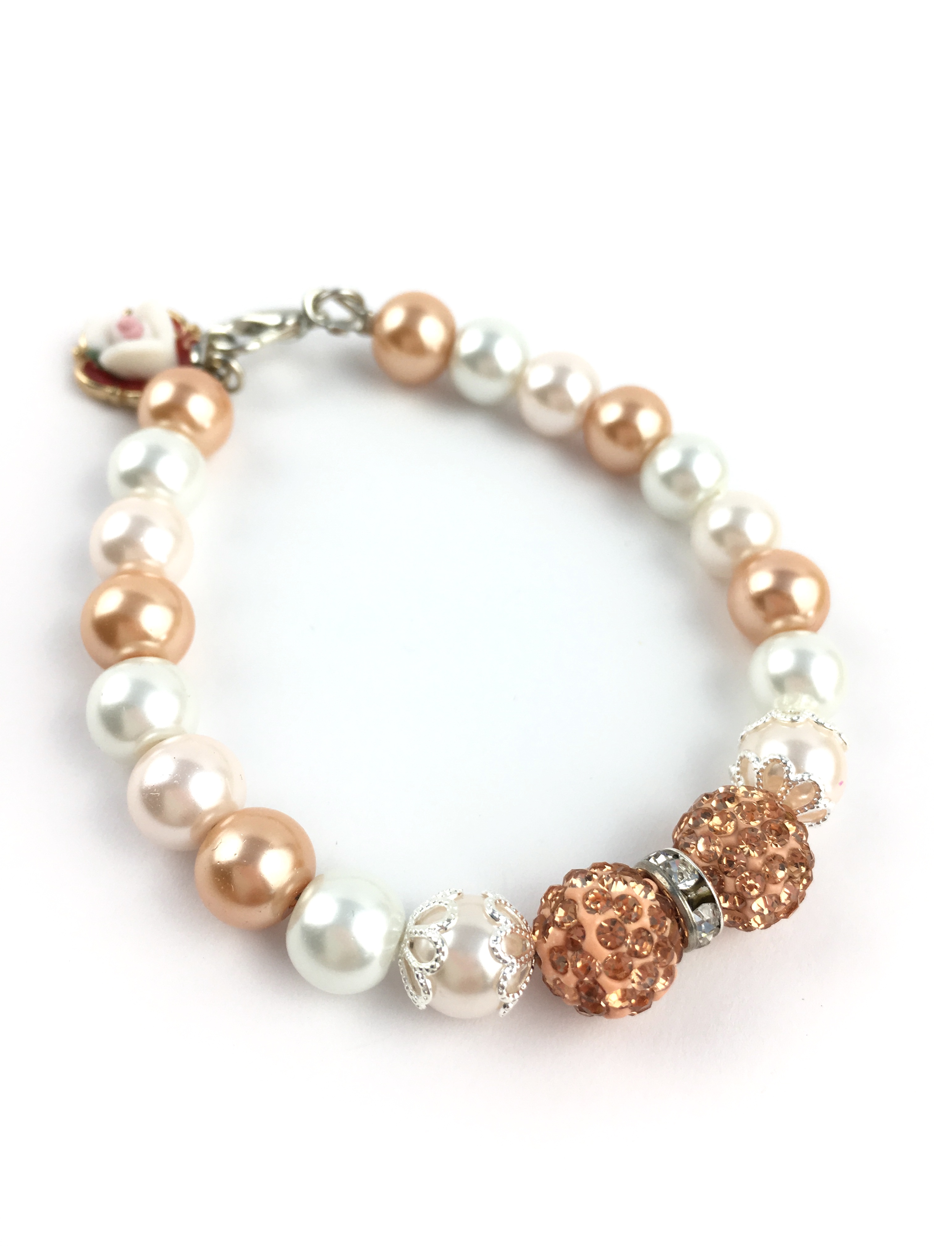 Handmade Bridesmaid Bracelet with Rhinestone Beads and Flower Charm