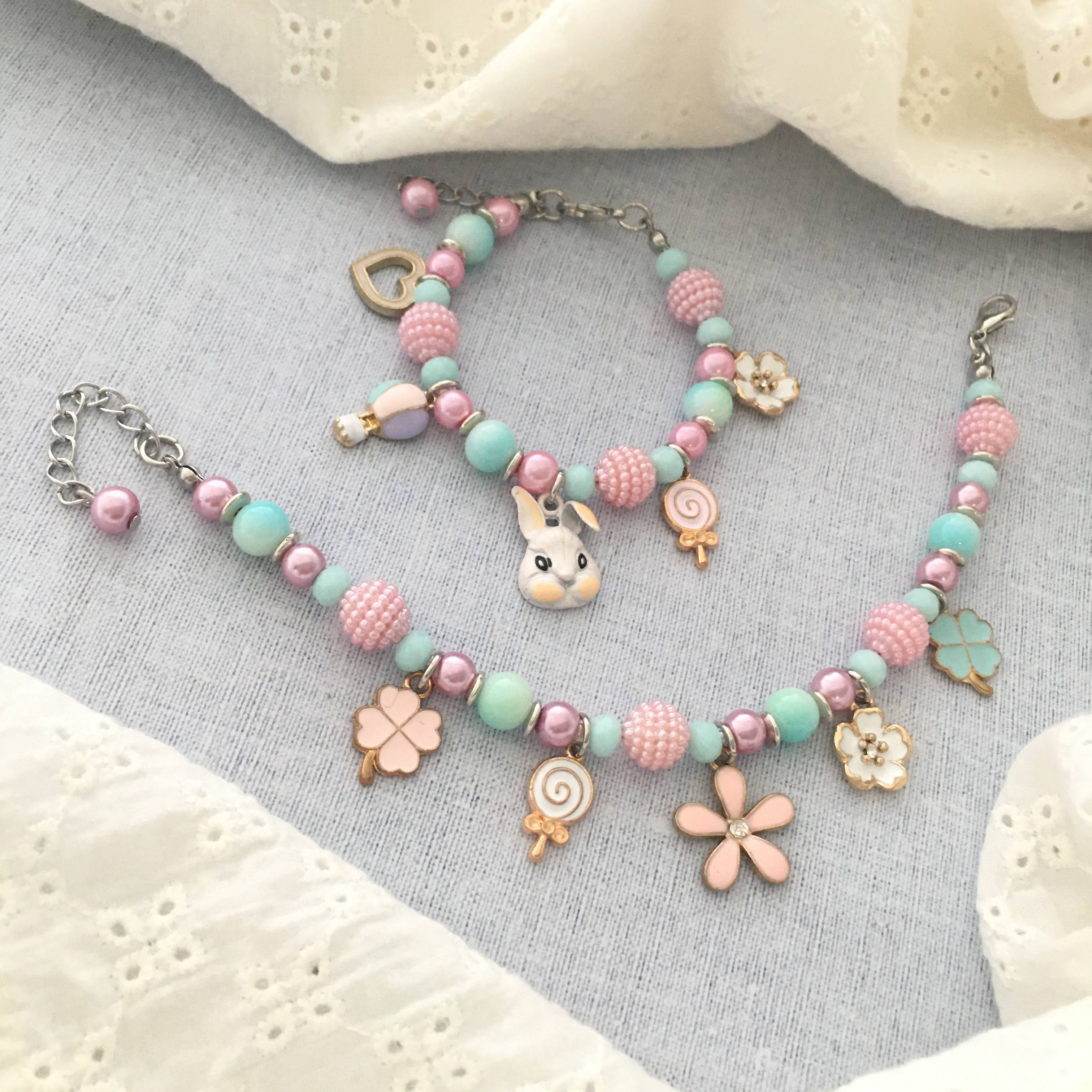 01_Mother Daughter Set Bunny and Flower Charm Bracelet.JPG