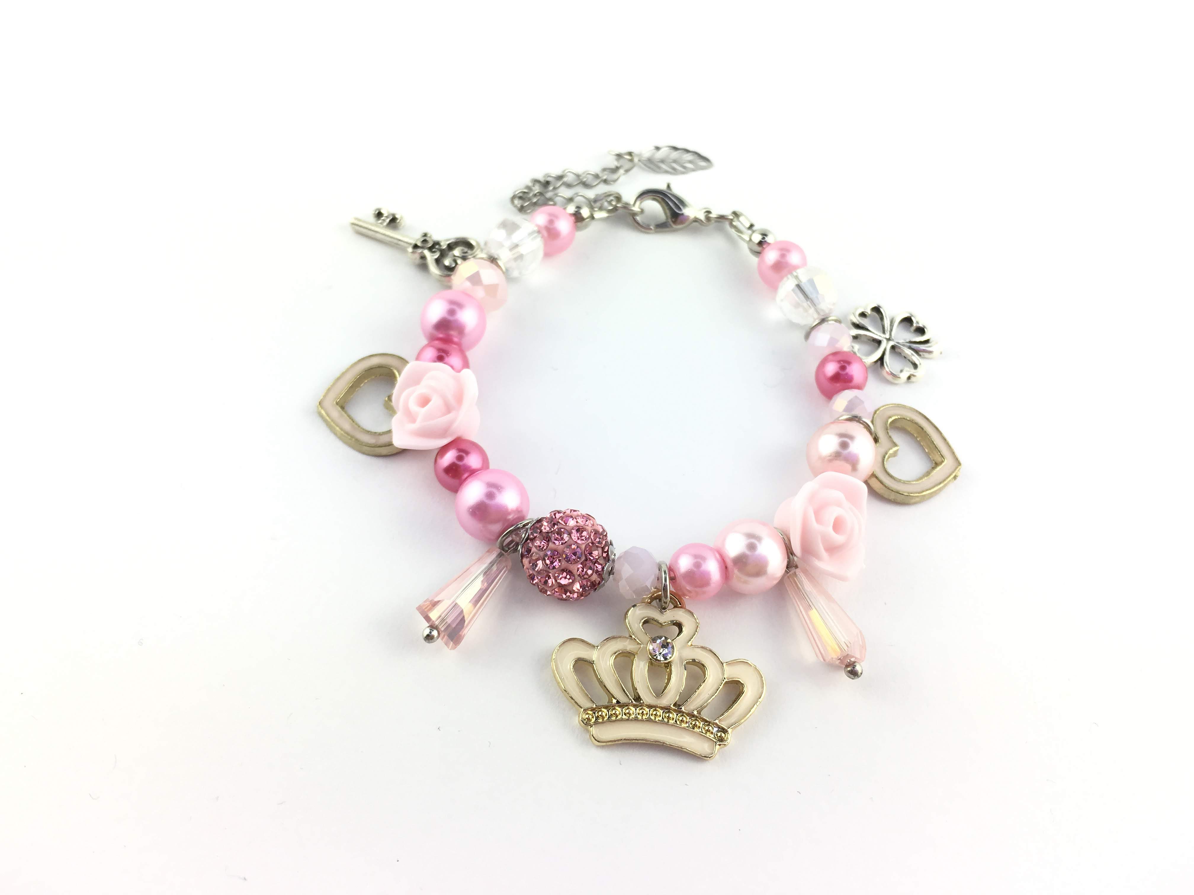 Pretty Pink with Crown Charm Bracelet