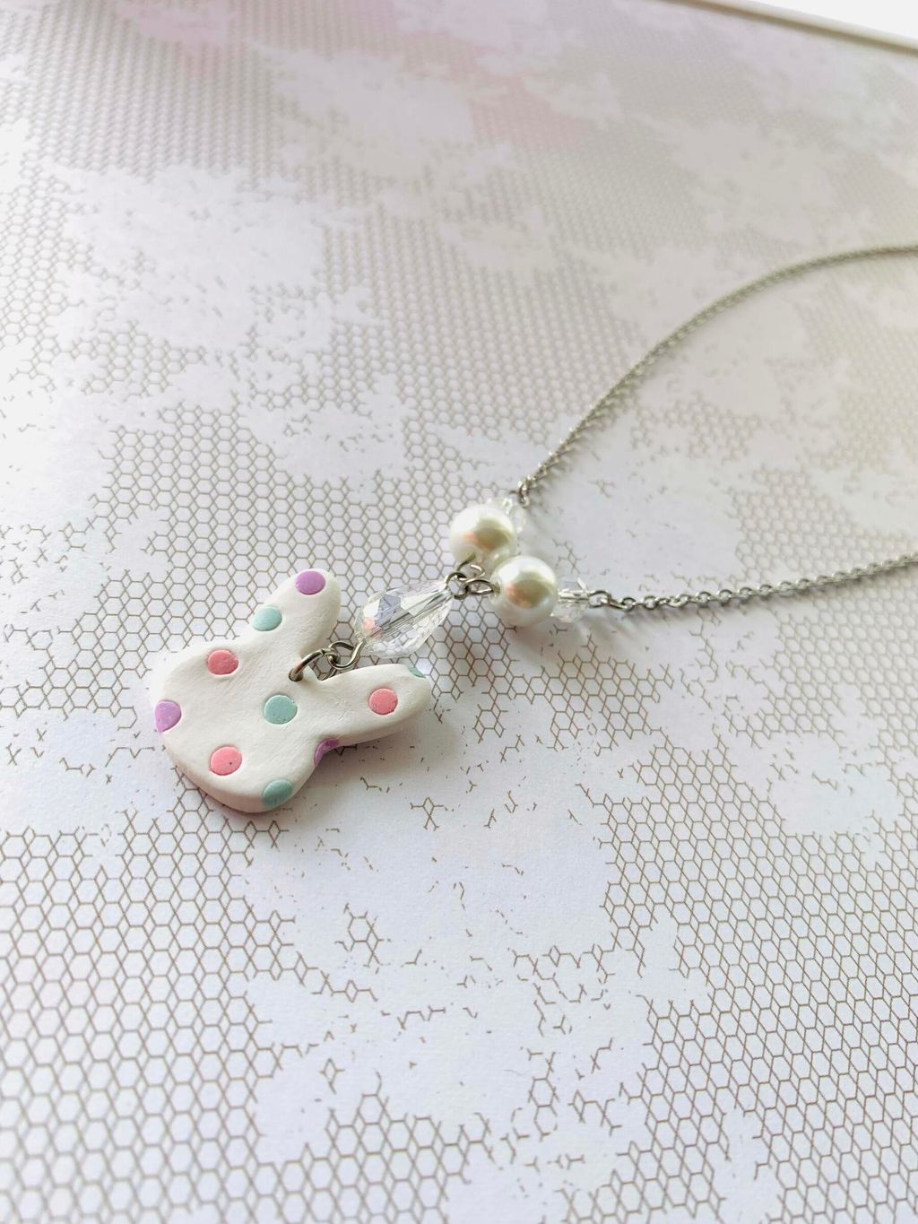 White Bunny Polka Dot Necklace 1