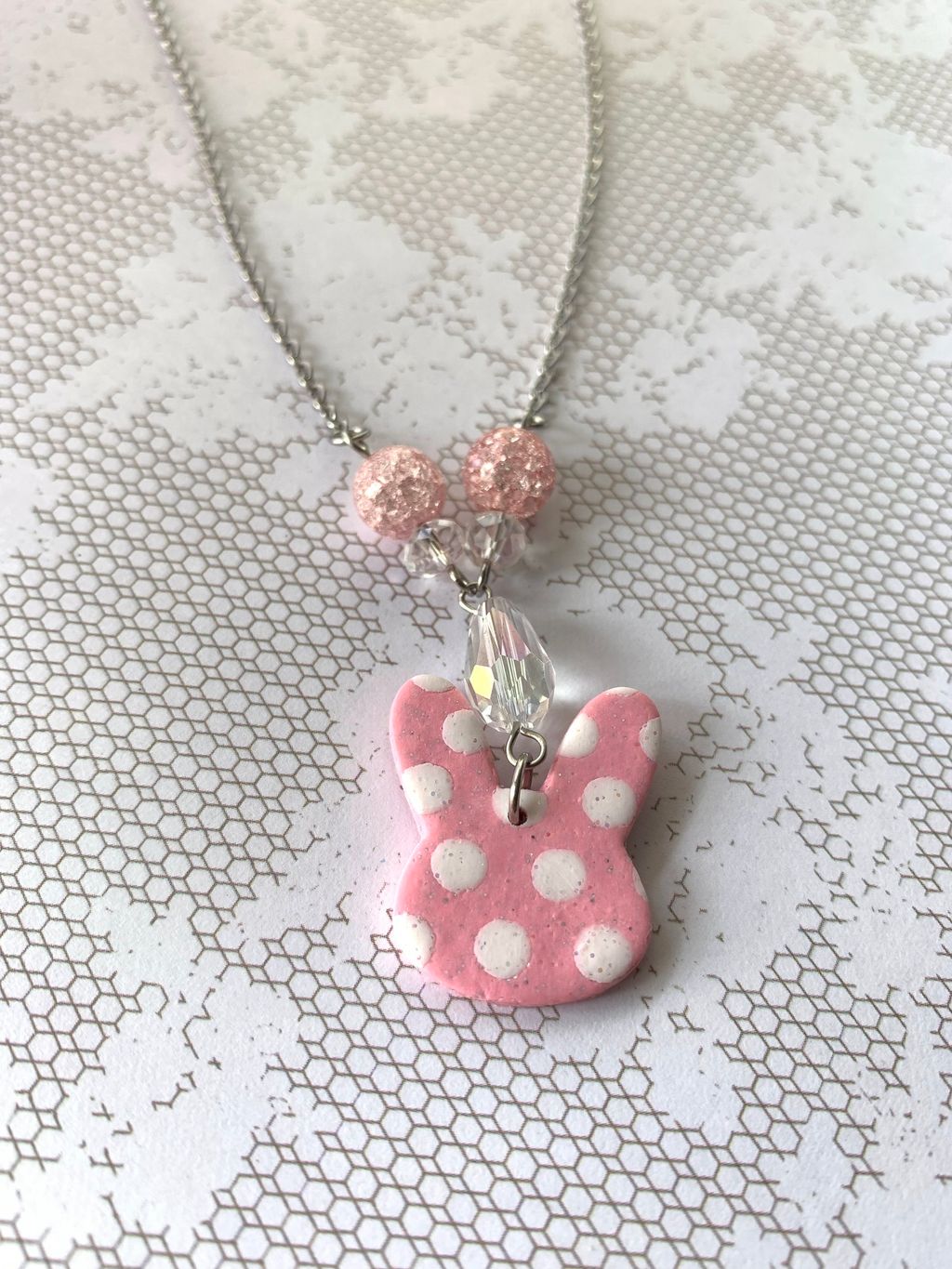 Pink Bunny Polka Dot Necklace 1