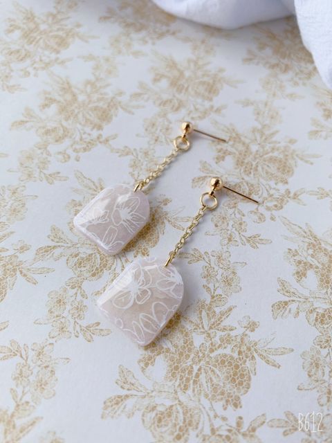 Cream color Camilia Transluscent Polymer Clay Earrings Dangle 2