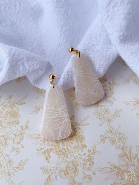 Cream color Camilia Transluscent Polymer Clay Earrings 1