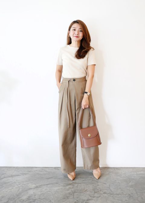 Button detail wide leg pant