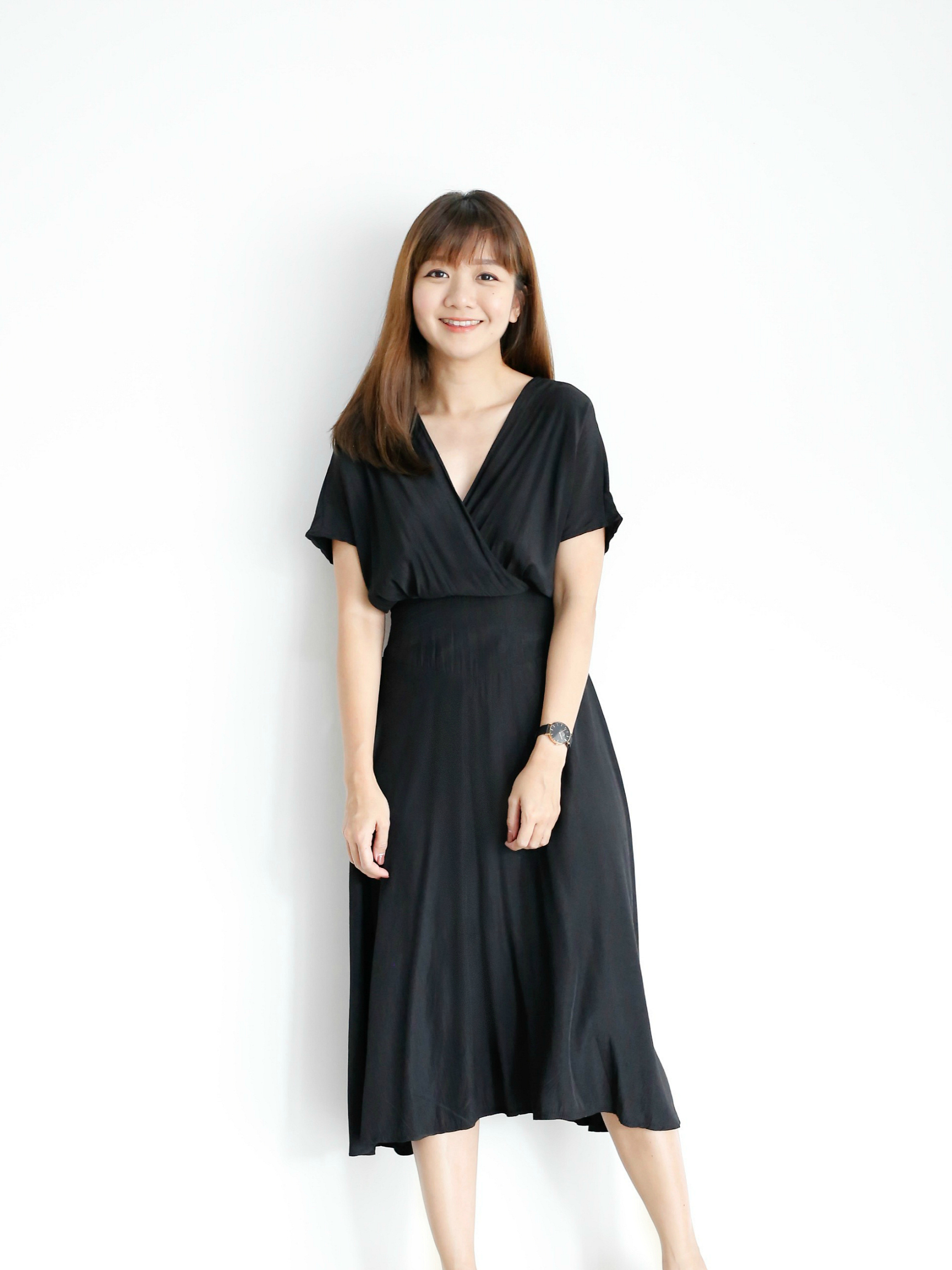 V-Neck Black Soft Skater Dress - JustLove Closet