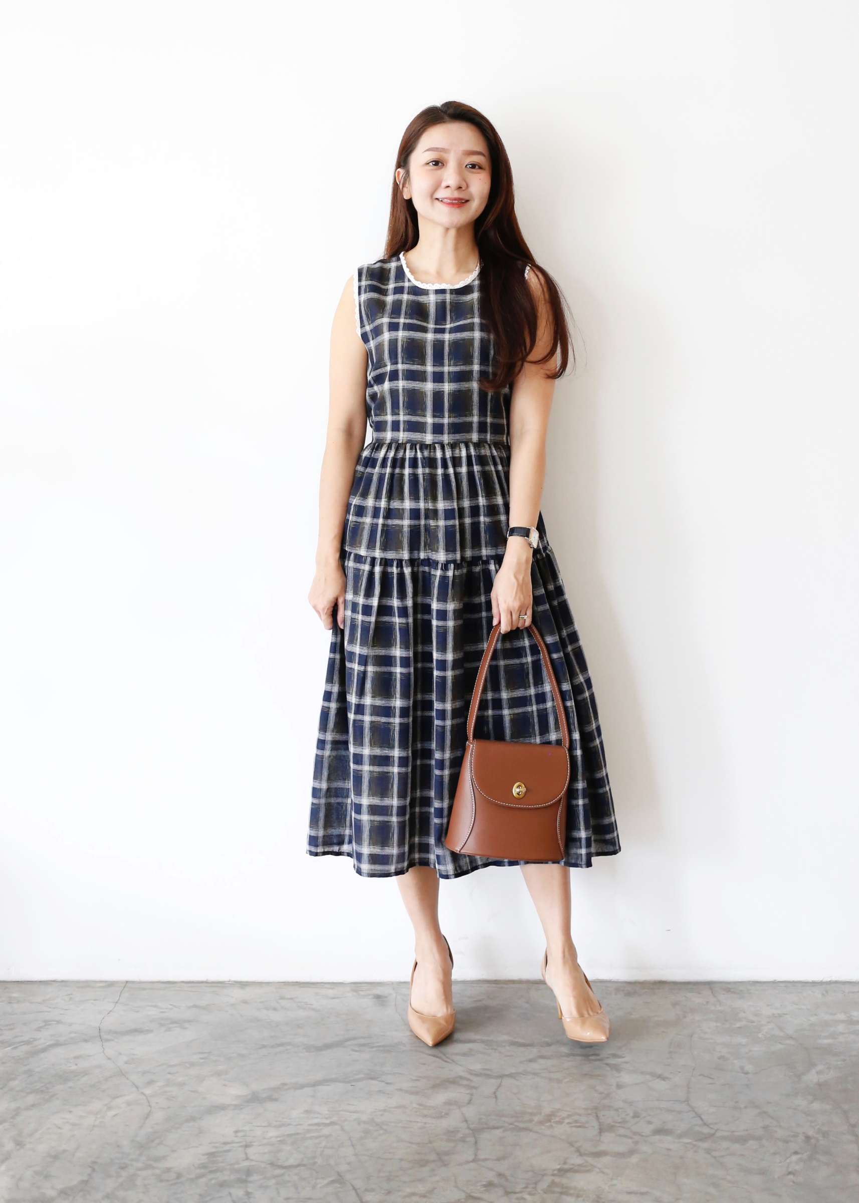 Eyelet Collar Checkered Tiered Dress – JustLove Closet