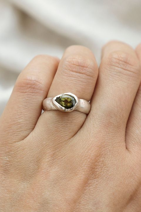 Pear Cut Green Tourmaline Ring 2