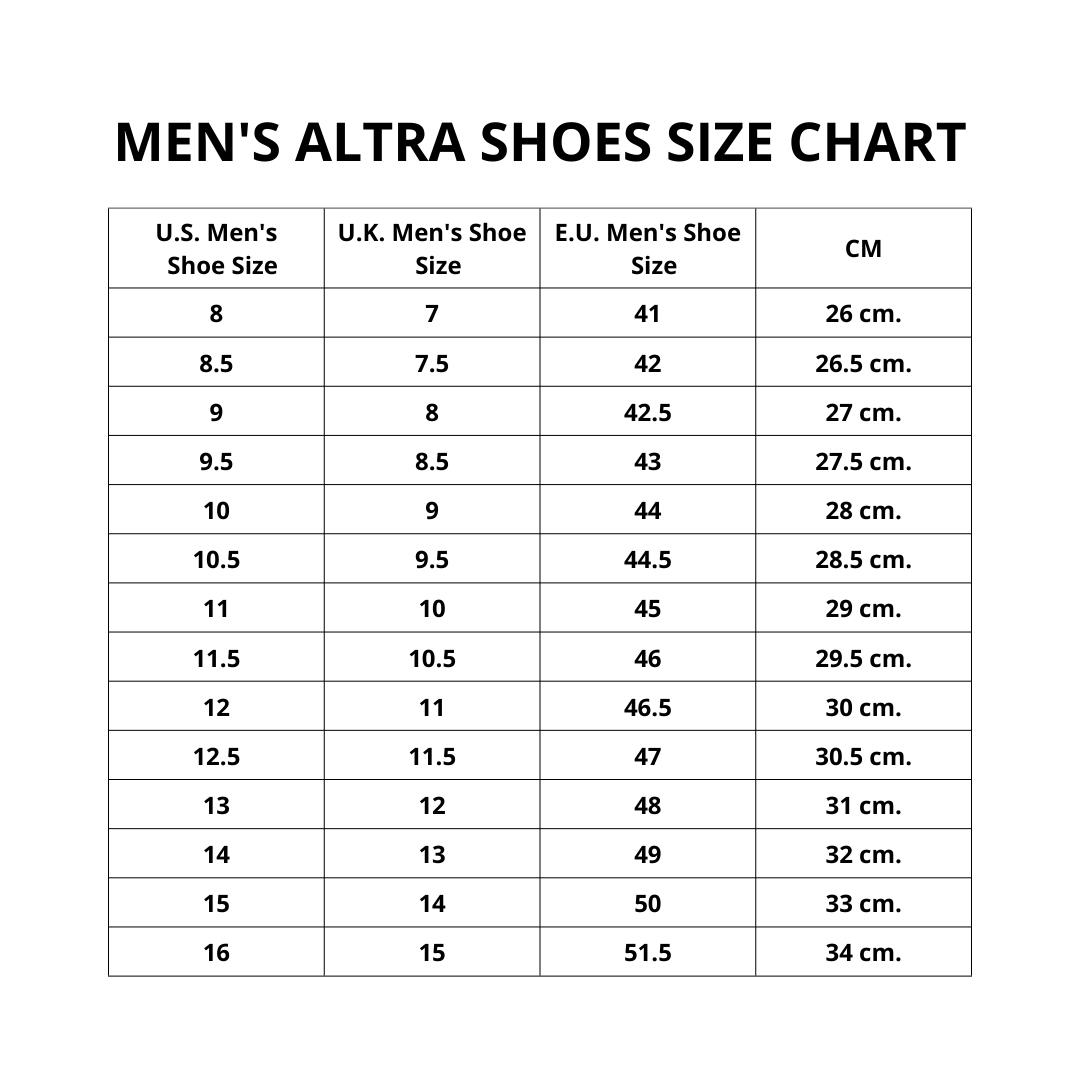 Men's Altra Shoes Size Chart