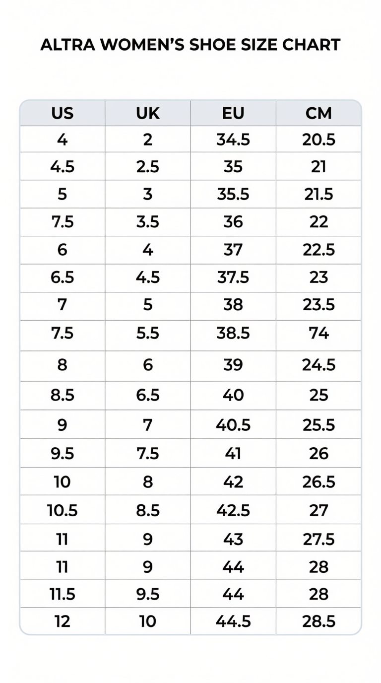 Altra women size chart