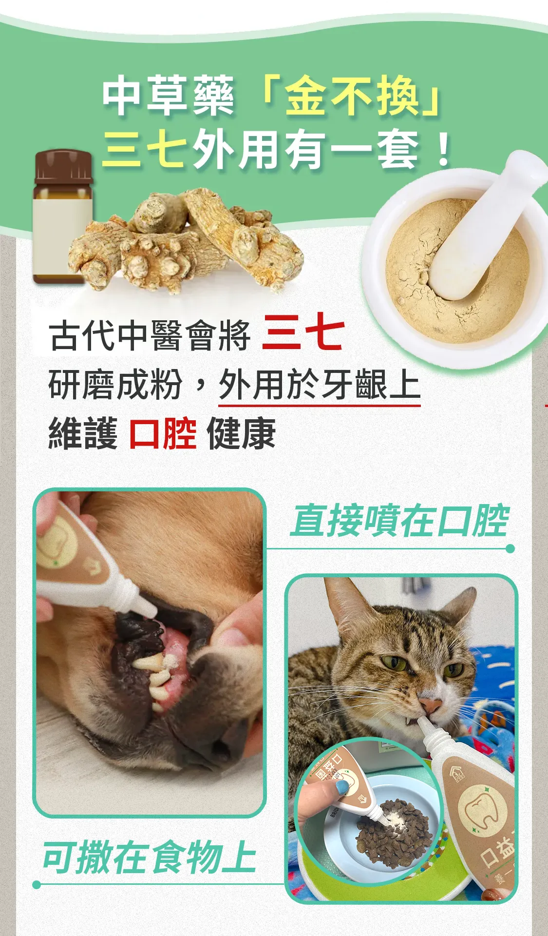 貓狗牙齦益生菌口腔護理降低口臭漢方草本牙粉噴劑04_中草藥三七外用收斂修復牙齦