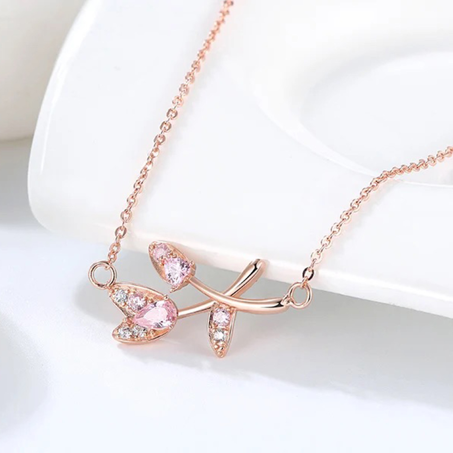 Pink Tulips CZ Rosegold S925 Necklace
