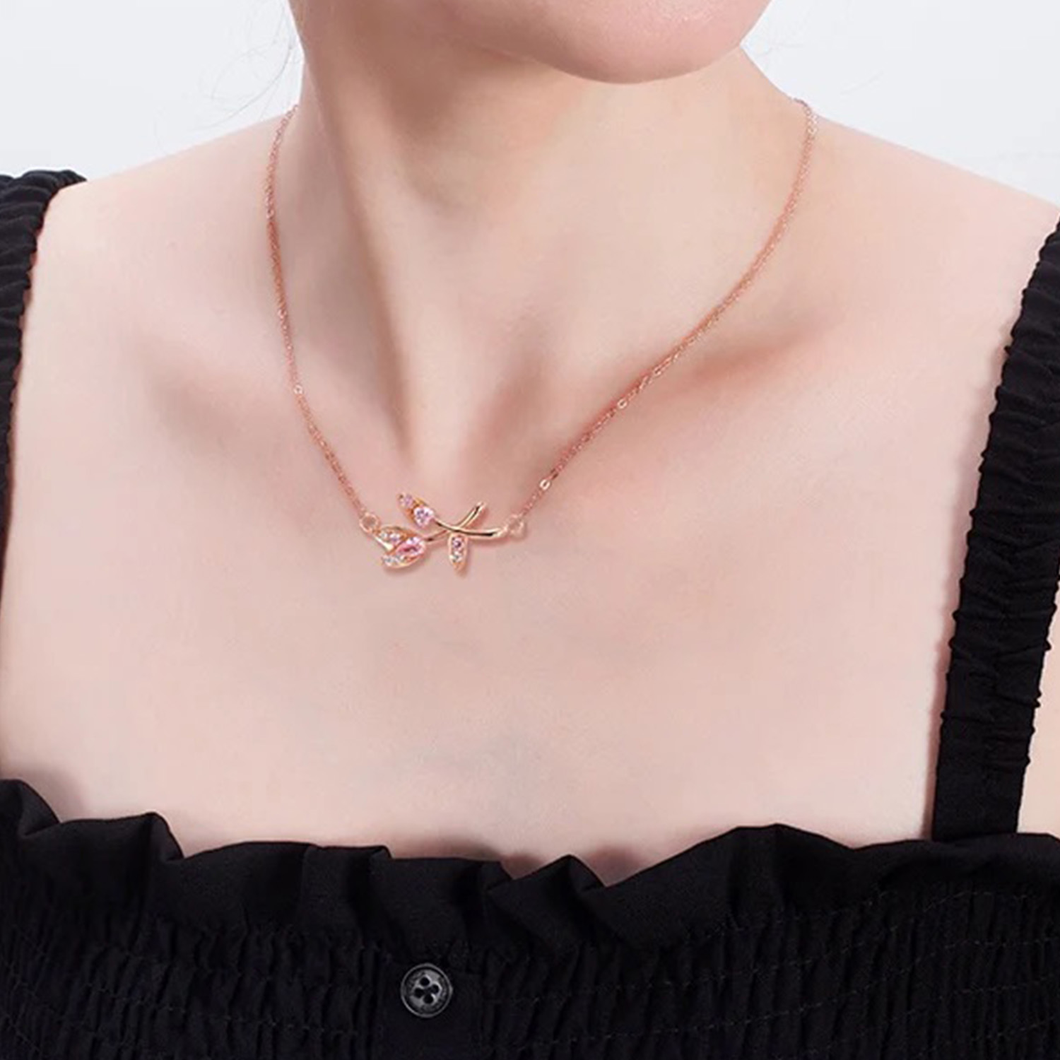 Pink Tulips CZ Rosegold S925 Necklace