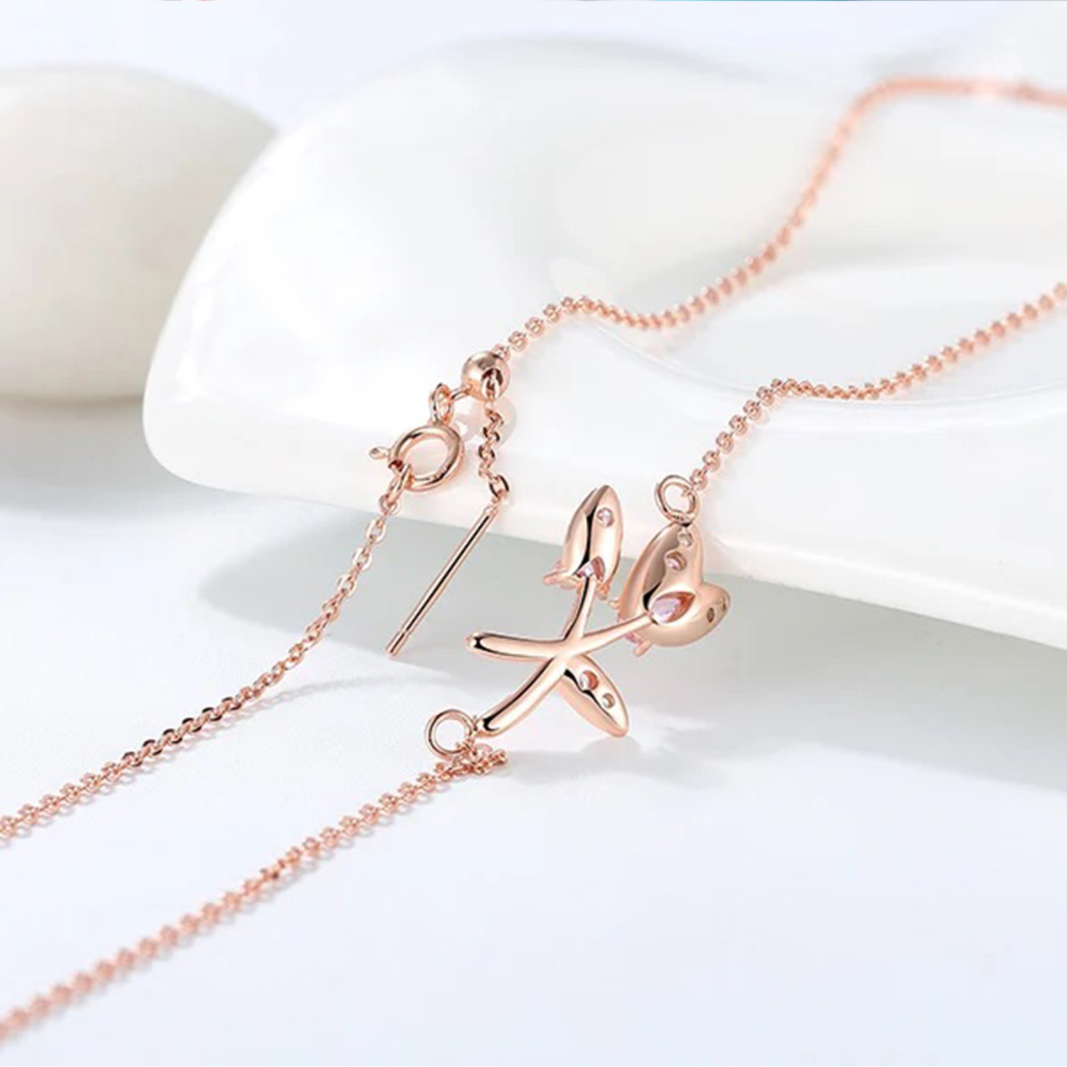 Pink Tulips CZ Rosegold S925 Necklace