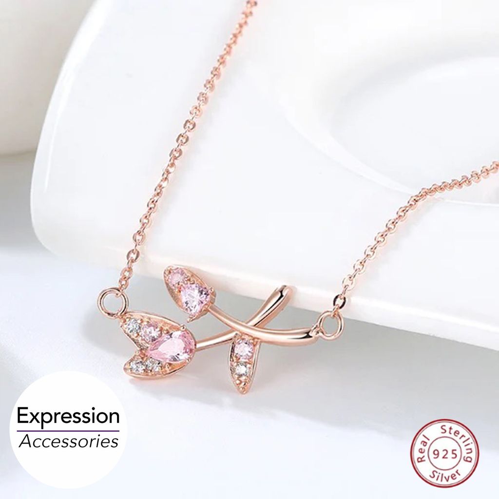 Pink Tulips CZ Rosegold S925 Necklace