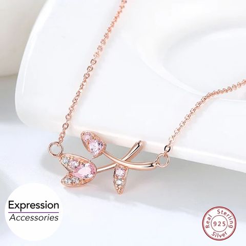 Pink Tulips CZ Rosegold S925 Necklace