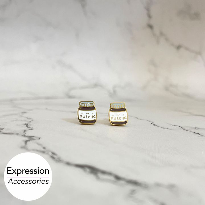 Nutella Screwback Stainless Steel Earrings 能多益榛果可可醬不鏽鋼耳環