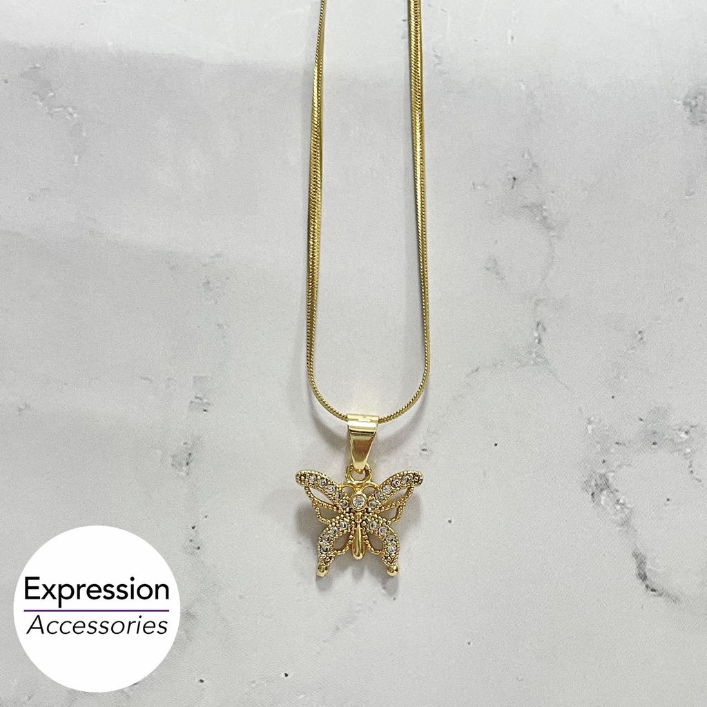 Butterfly CZ Stainless Steel Necklace 蝴蝶鋯石不鏽鋼項鍊