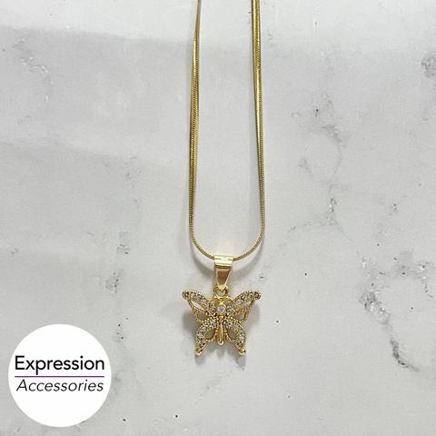 Butterfly CZ Stainless Steel Necklace 蝴蝶鋯石不鏽鋼項鍊