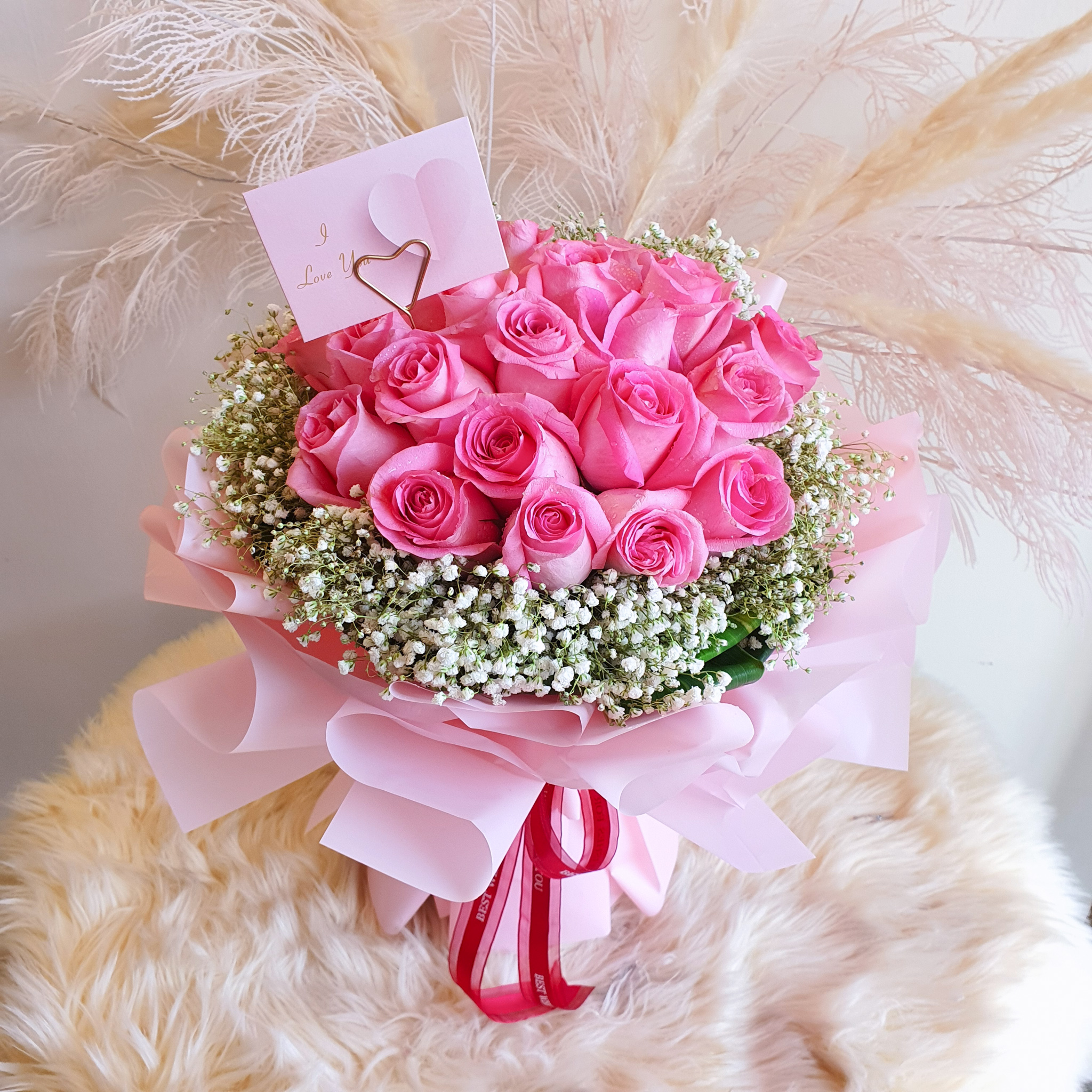 Blancho Deep Pink Lovely BOW & Heart & Blosom Design Romantic Comfy Silk  Scar