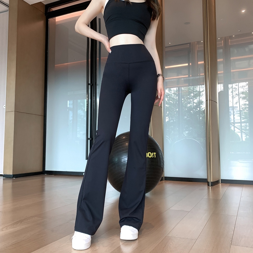 Dance Pants Training Clothes High Waist Hip Lift Yoga Pants Fitness Pant  Micro-flare Women's Outer Wear Slimming Nude Sports Fitness Trousers Spring  Black S