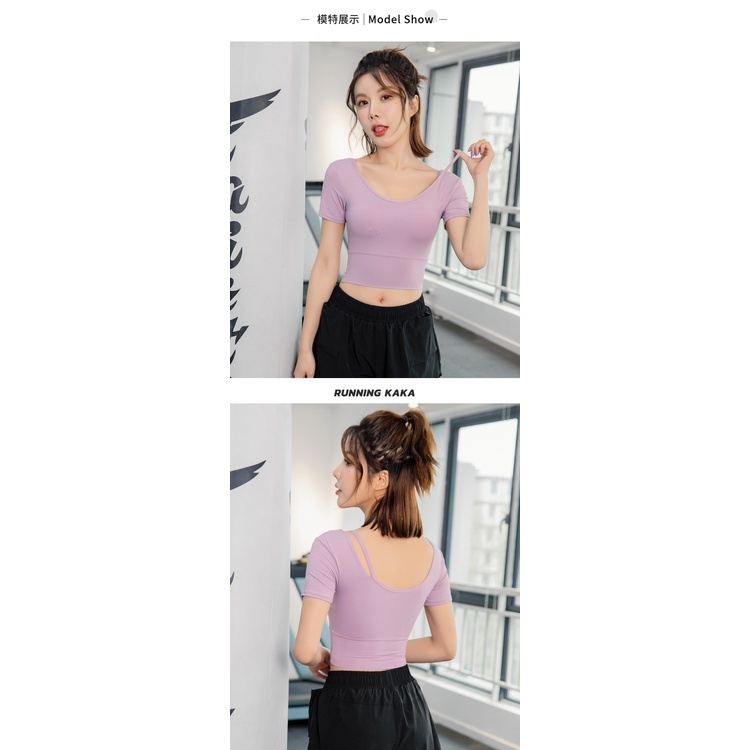 Yoga clothes with chest pad summer short sleeve women's fitness
