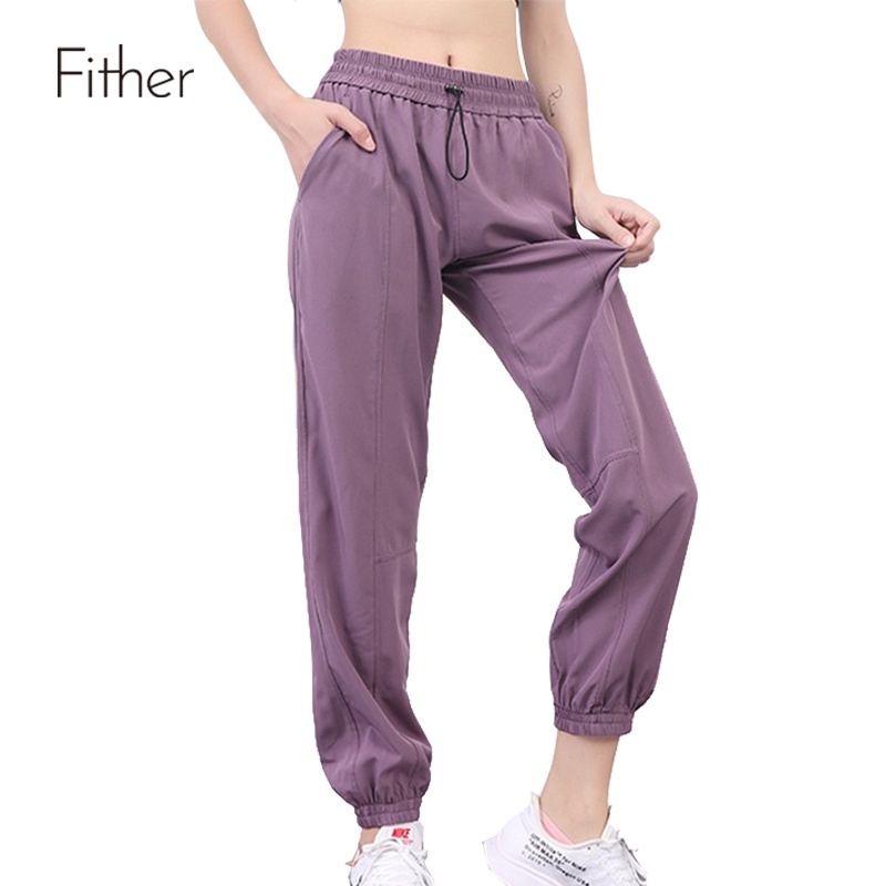 Loose Sweatpants Women's Legged Running Thin Overalls High Waist Fast Dry  Yoga Pants Purple S
