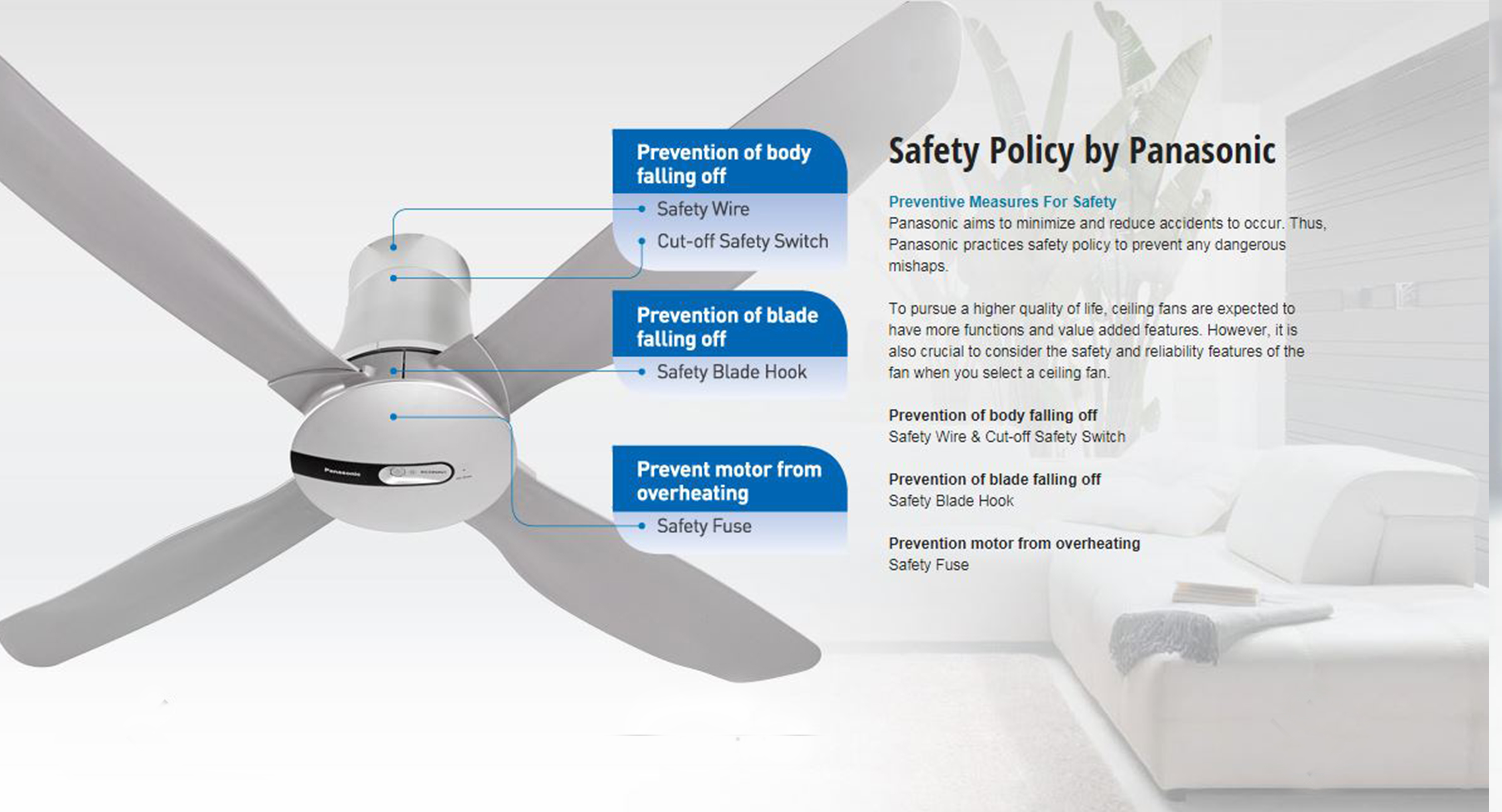 Panasonic Fm14hw Ceiling Fan Wl E Features