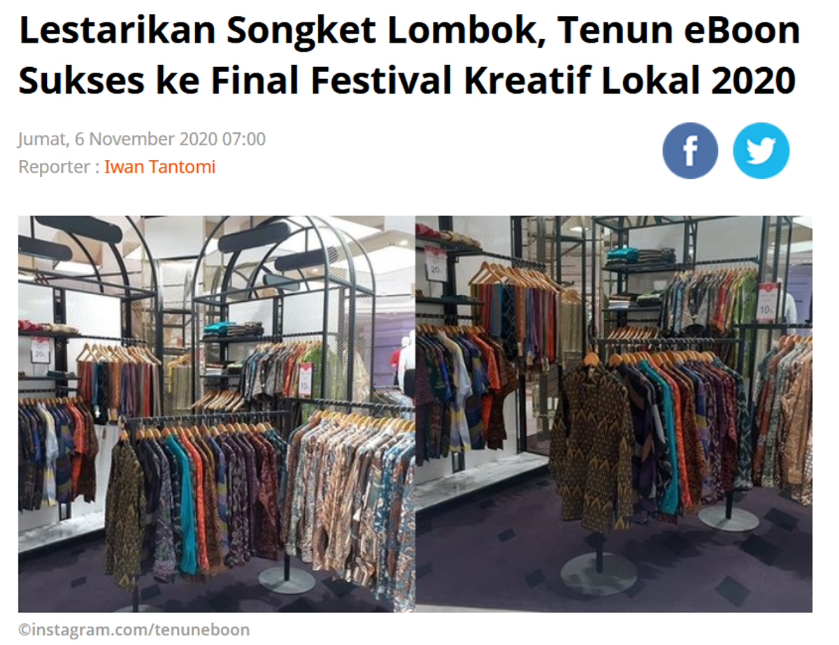 Lestarikan Songket Lombok, Tenun eBoon Sukses ke Final Festival Kreatif Lokal 2020