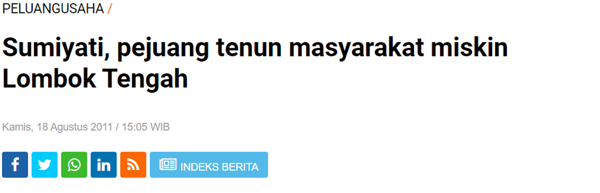 Sumiyati (Salah satu Founder Tenun eBoon), pejuang tenun masyarakat miskin Lombok Tengah