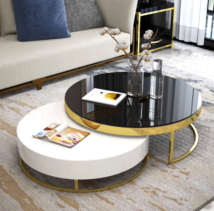 Nesting Round Coffee Table With Drawer Set Of 2
