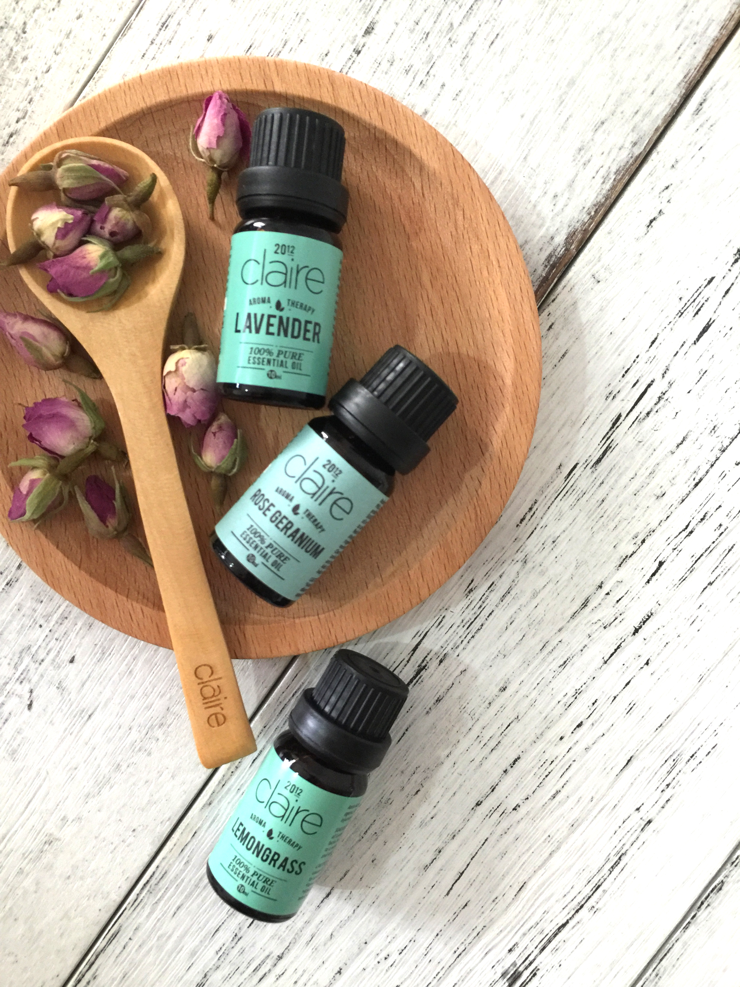 Claire Organics Essential Oil Lemongrass Lavender Rose Geranium