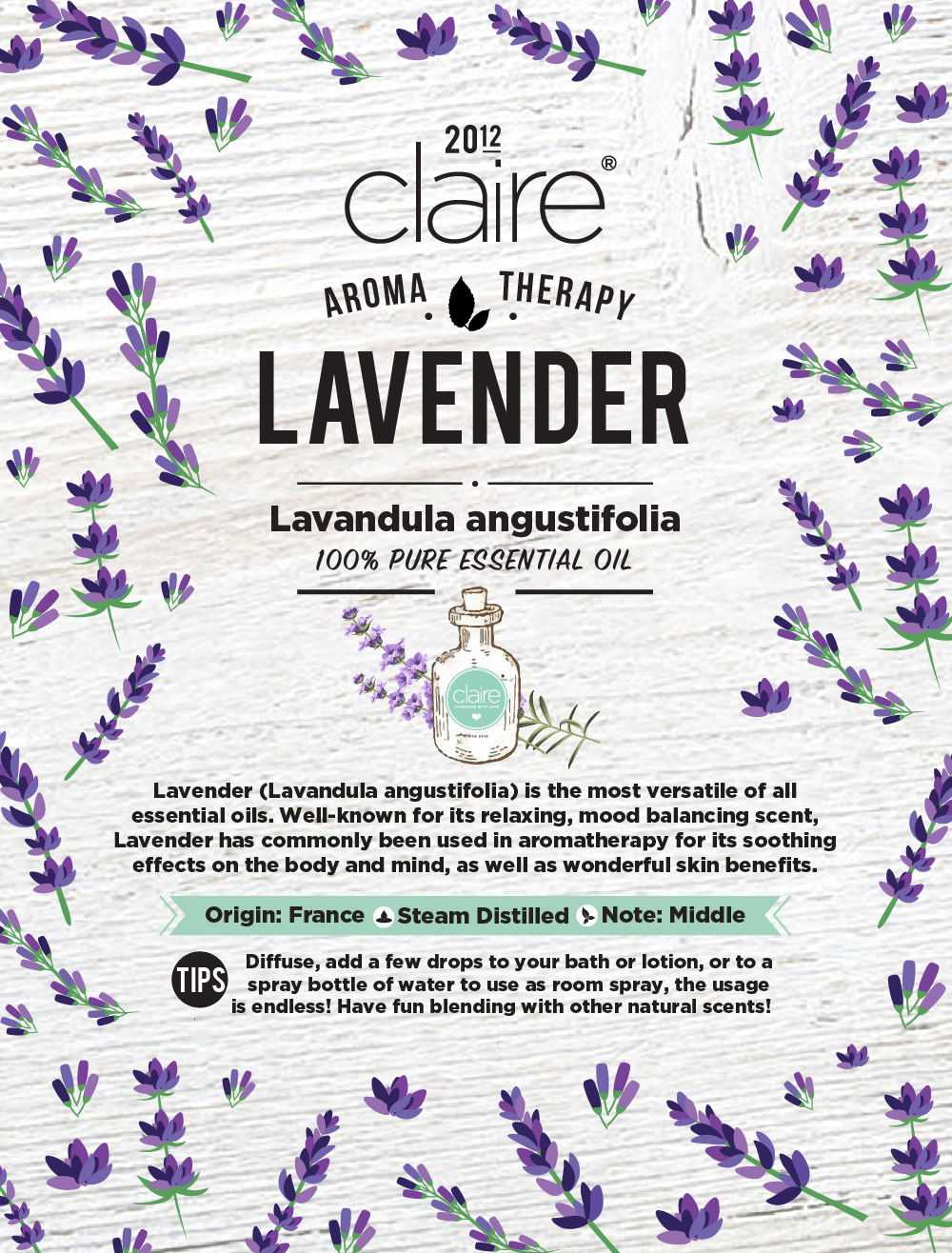 Claire Organics Aromatherapy 100% Pure Lavender Essential Oil