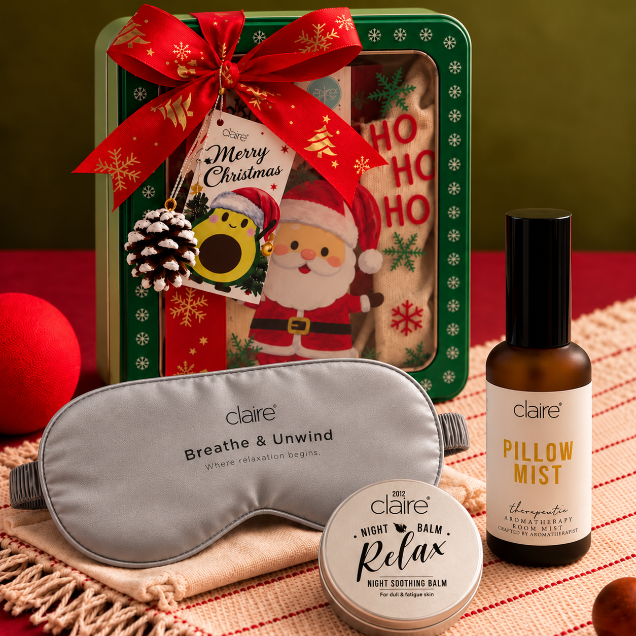 Cozy Christmas Gift Set with Gray Eye Mask