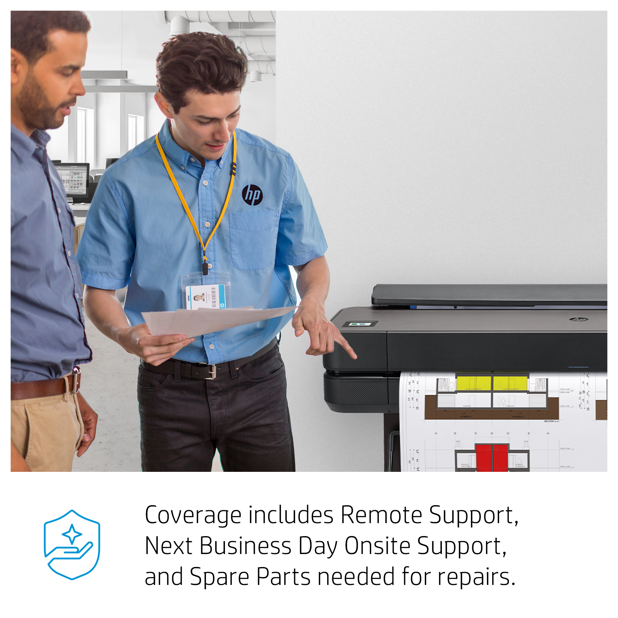 HP DesignJet plotter printing a technical drawing.