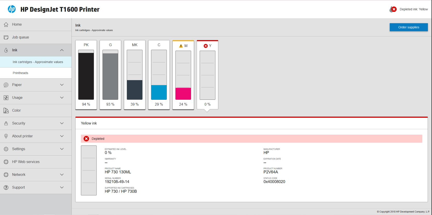 Detailed Ink Cartridge Status