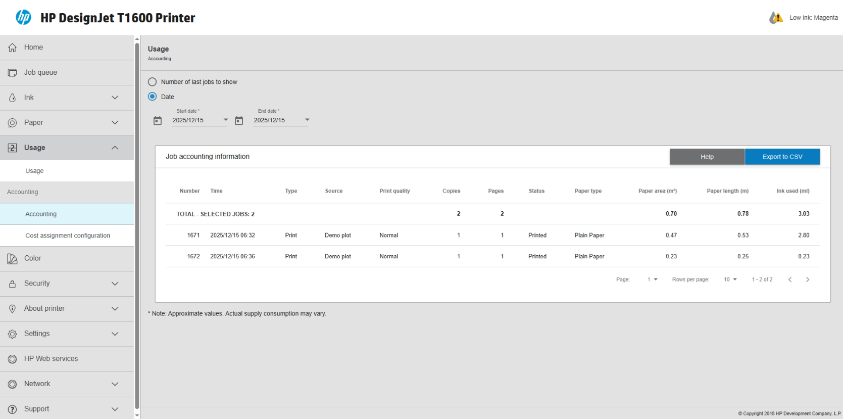 Job Accounting Log Table