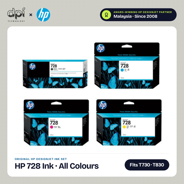 HP 728 DesignJet ink cartridges, all four colours