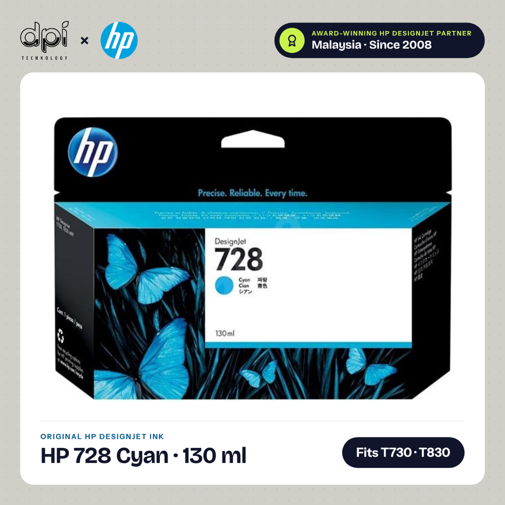 HP 728 DesignJet cyan ink cartridge, 130 ml