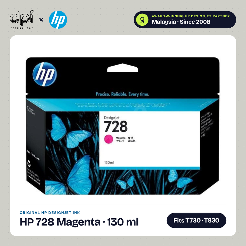 HP 728 DesignJet magenta ink cartridge, 130 ml