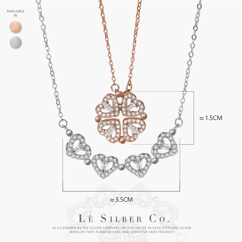 2-in-1 Magnetic Four Leaf clover Necklace Rosegold