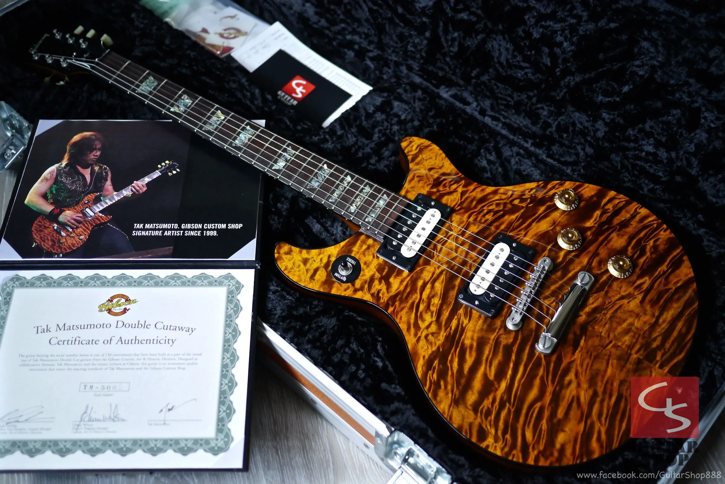 稀有逸品Gibson Custom Shop Tak Matsumoto DC Quilt Top Brown Burst 