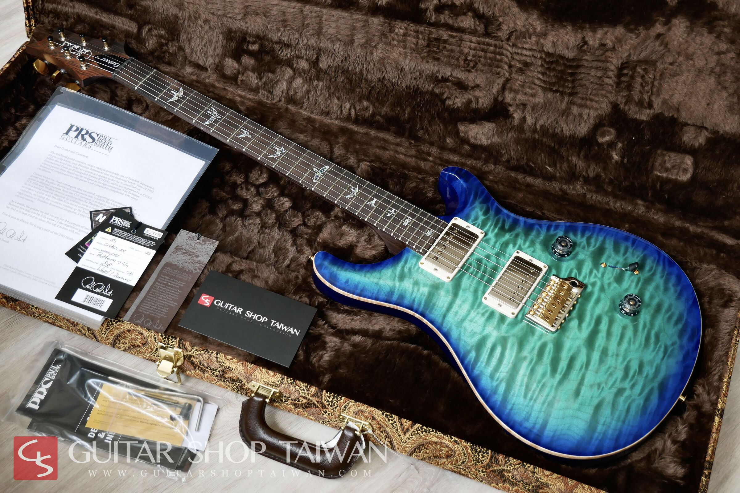 全新2023 PRS Custom 24 10Top Wood Library One-Piece Maken Blue