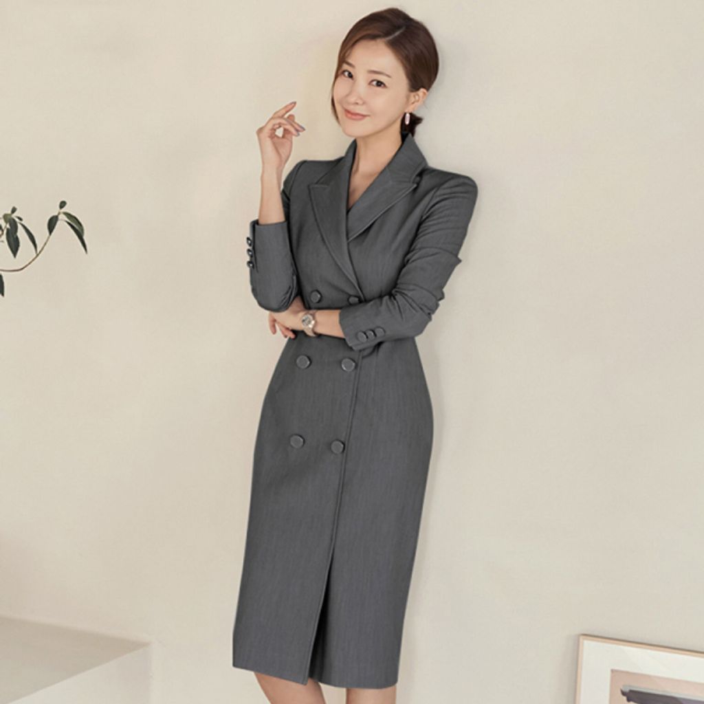 Suit Collar Elegant Office Wear Dress-grey color office wear dress malaysia