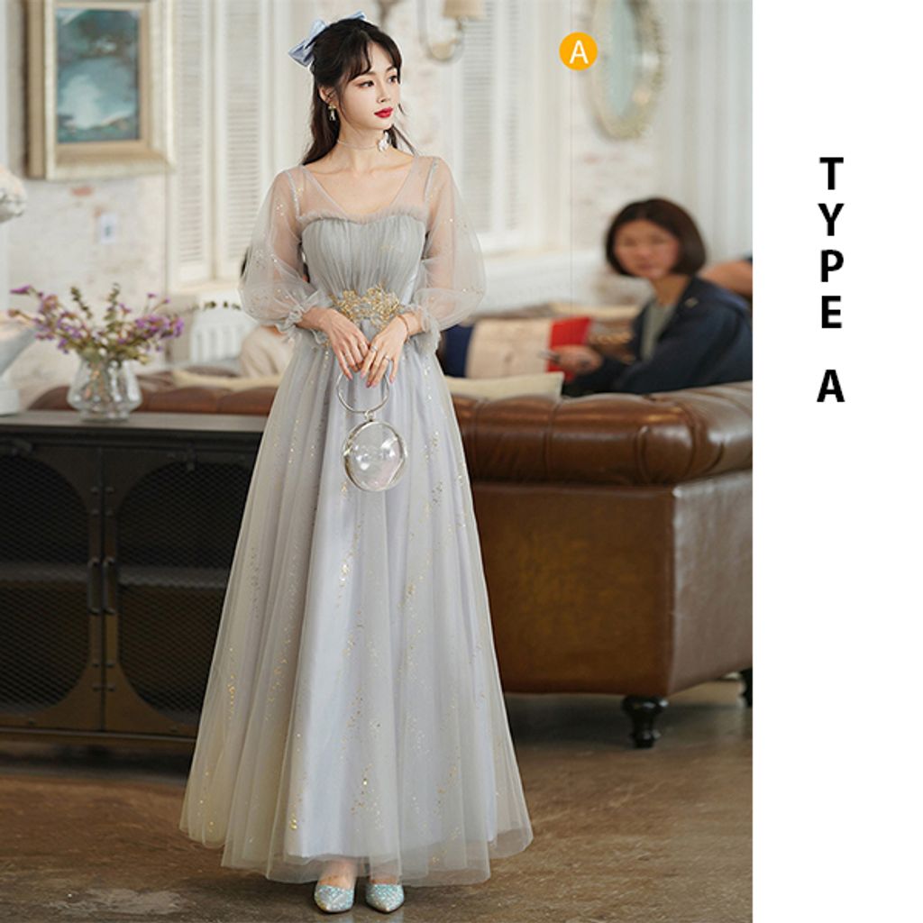Long Version Grey Bridesmaid Dress-TYPE A